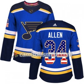 Camisola St. Louis Blues Jake Allen 34 Adidas 2017-2018 Azul USA Flag Fashion Authentic - Mulher